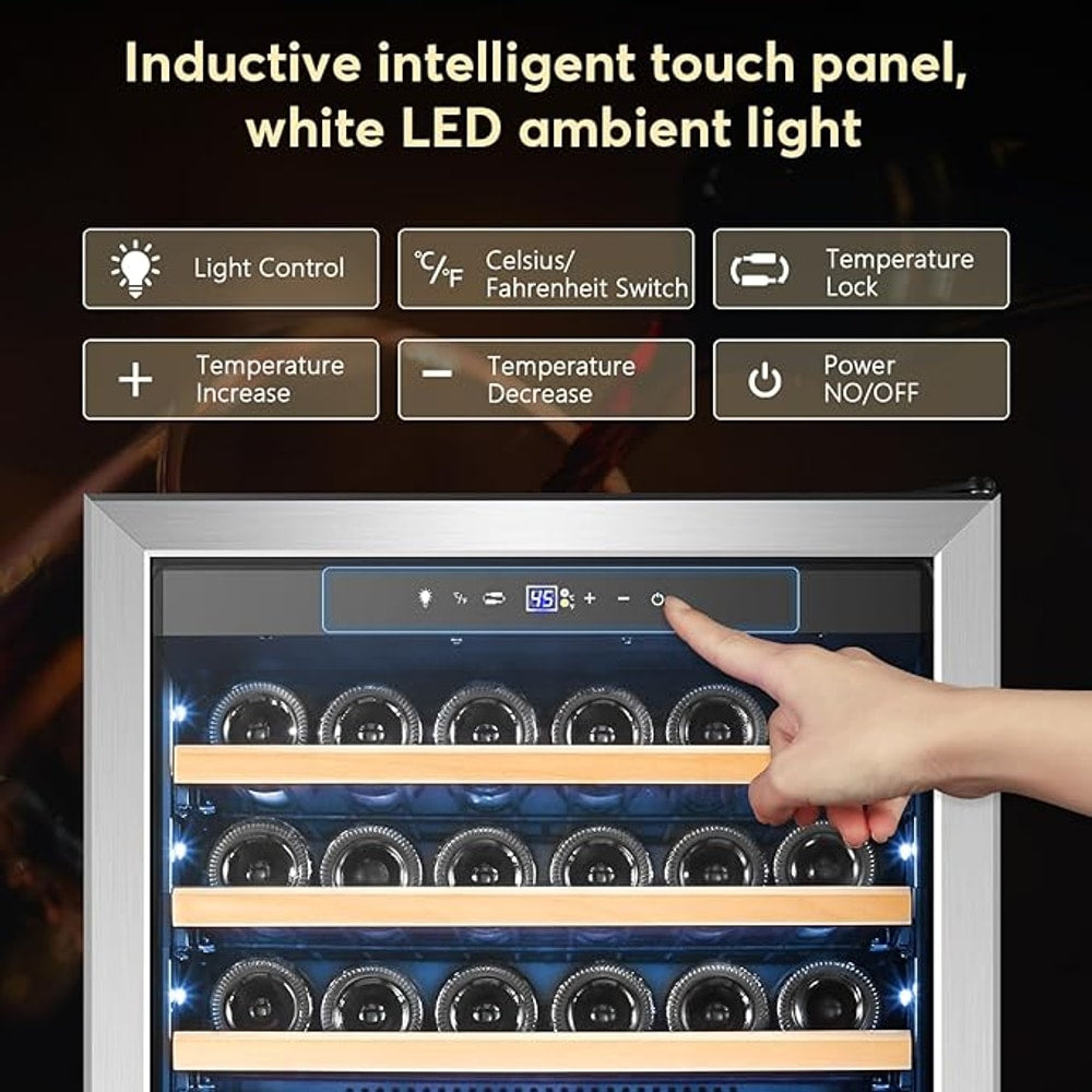 Tylza Upgraded 154 Bottles Wine Cooler Refrigerator, 24 Inch Tall Wine Fridge Built-in or Freestanding with Professional Compressor, Low Noise Fast Cooling and Intelligent Temperature Memory