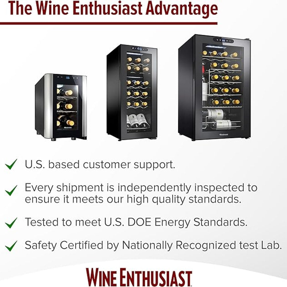 Wine Enthusiast 32-Bottle Dual Zone MAX Compressor Wine Cooler – Freestanding Mini Fridge with Digital Touchscreen, LED Display, Split Storage for Red & White Wines, Matte Black Refrigerator Home Bar