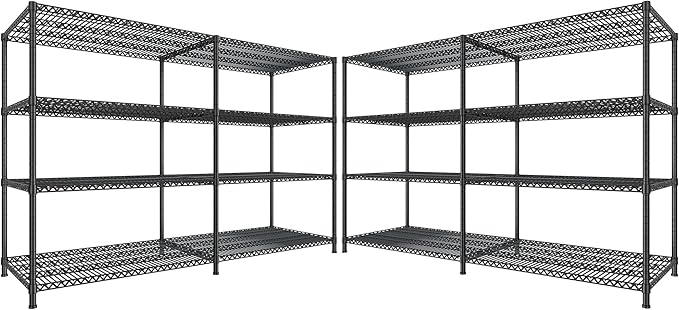 REIBII 81.5''W Storage Shelves 3680LBS Garage Shelving Heavy Duty 4 Tier Metal Shelving Unit Adjustable Wire Shelf and Storage Pantry Shelves for Kitchen Garage, 81.5Wx23.62Dx70.86H,Black, 2PCS