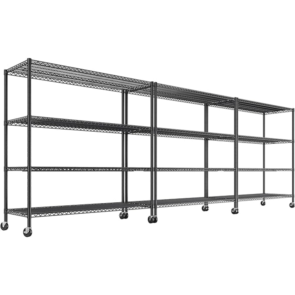 REIBII 55.5''W Storage Shelves 2500LBS Wire Shelving Unit with Wheels Heavy Duty Metal Shelves for Storage Adjustable Garage Storage Rack Pantry Shelf Kitchen Shelving, 75.6" H X 55.5''W X 24" D, 3PCS