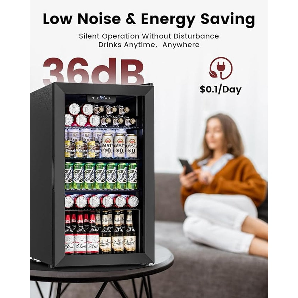 Wine Cooler Refrigerator - 26 Bottle 126 Can Mini Wine Fridge with Glass Door for Beer Soda Water Drink, Small Wine Cellar Beverage Refrigerator for Bedroom Office Home Bar Dorm, 3.2 Cu.Ft