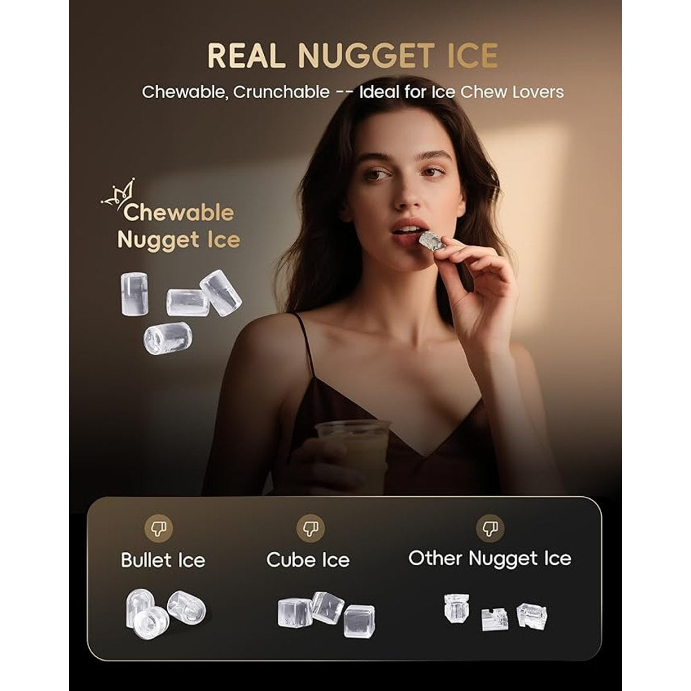 ecozy Nugget Ice Maker Dispenser, Smart 2-in-1 Pebble Ice Machine Countertop & Water Dispenser with App Control, Self-Cleaning, Auto Lighting, TDS Monitor, Measured Dispensing, 33Lbs/Day