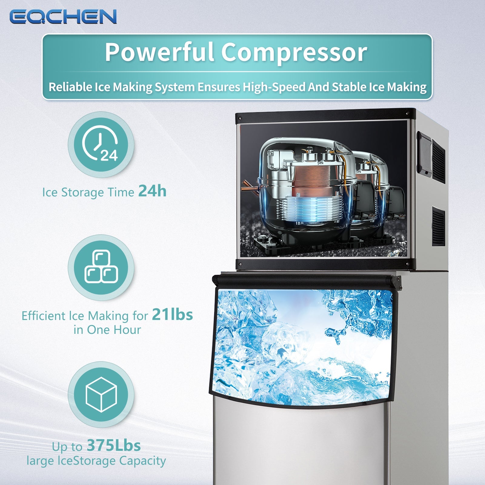 al Ice MaEQCHEN 500 lb Ice Maker Commercichine with 375 lb Ice Bin