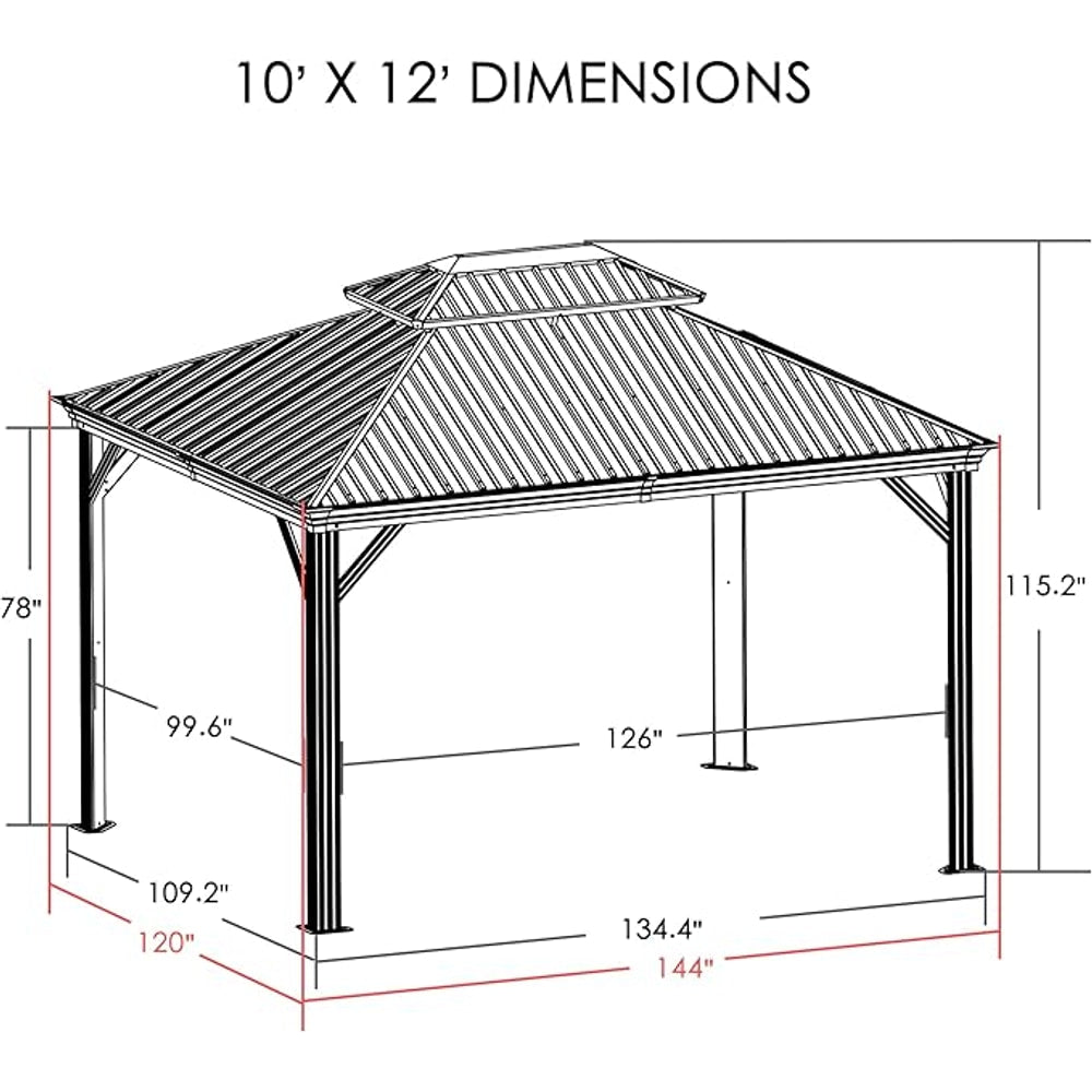 Kozyard Alexander 10' X 12' Hardtop, Aluminum Metal Gazebo with Galvanized Steel Double Roof Canopy, Curtain and Netting, Permanent Pavilion for Patio, Backyard, Deck, Lawn (Gray)