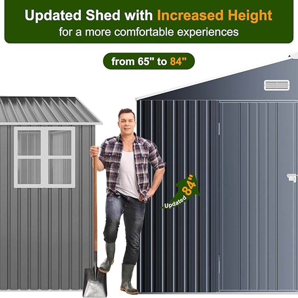 12x10 FT Metal Sheds & Outdoor Storage: Heavy Duty Garden Sheds with Dual Transparent Panels, DIY-installable Windows & Lockable Doors, Weatherproof Tool Shed for Backyard, Garden, Patio, Grey