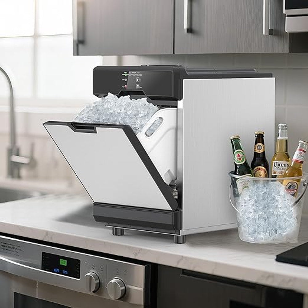 Nugget Ice Maker Countertop, 40 LBS/Day with 10 LBS Storage Bin, Freestanding/Countertop Ice Maker Machine Stainless Steel, Soft Chewable Pellet Ice Machine for Home Bar Kitchen Office, Self-Cleaning