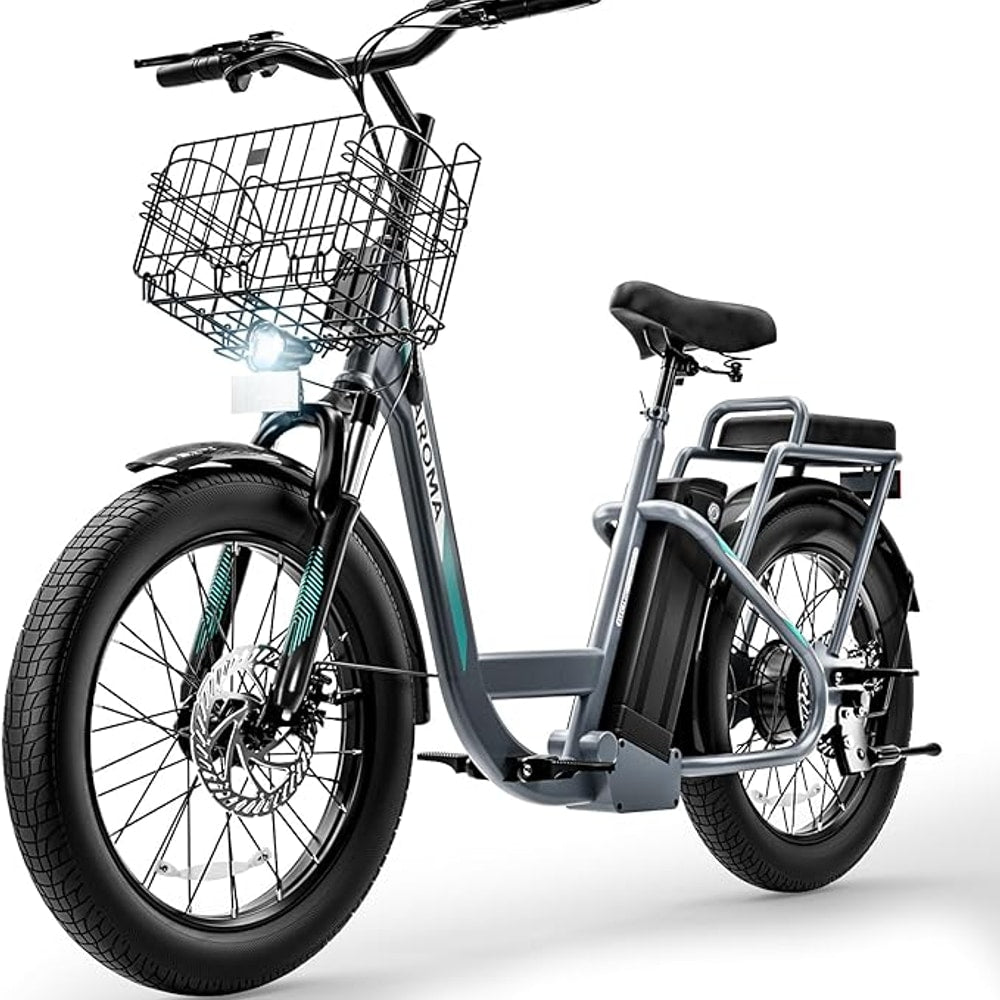 Caroma Electric Scooter with Seat, 48V Removable Battery E-Bike, Up to 30Miles&20MPH, 500/800/1200W Motor, 20" Fat Tire Adult Electric Bicycles for Commuting with Basket