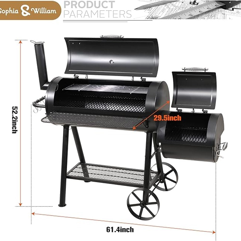 Sophia & William Heavy-Duty Charcoal Outdoor Smoker Grills, Extra Large Offset Smoker (941 SQ.IN. Cooking Area), Charcoal Grill & Smoker Combo for BBQ Patio Cooking