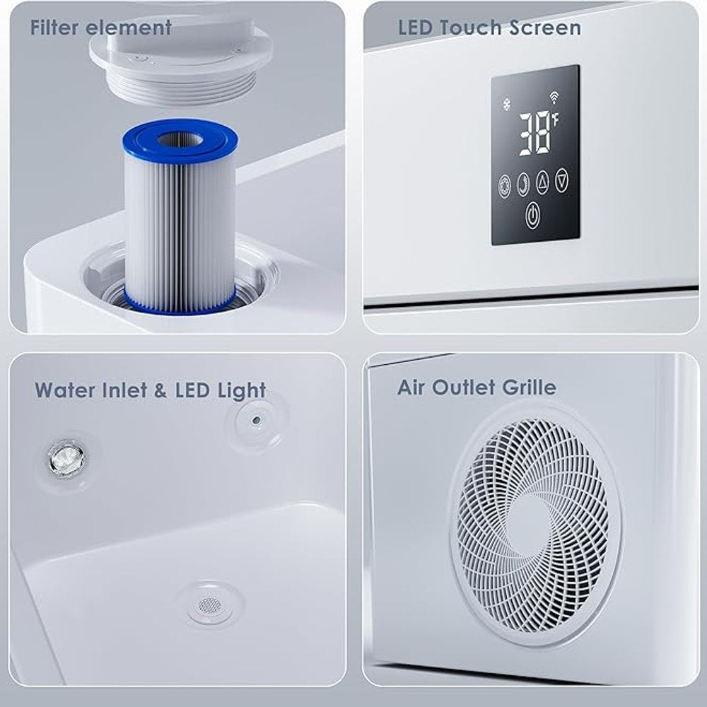 Deeptime Smart Cold Plunge Tub with Basin, Built-in Chiller (Down to 38 °F) – Smartphone Controlled, Whisper-Quiet, Spacious Design for Full-Body Recovery & Cold Therapy,White
