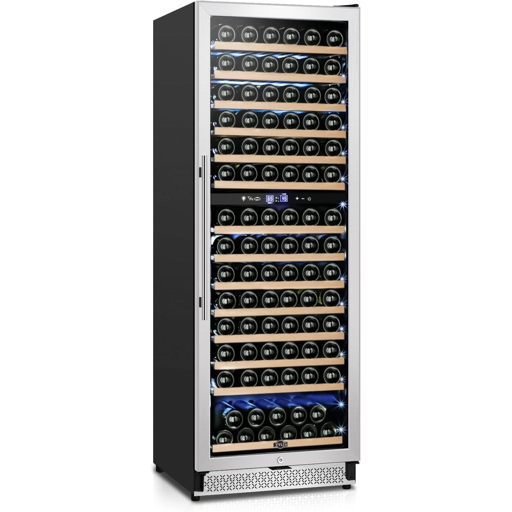 Tylza 24 Inch Wine Fridge Dual Zone, 180 Bottle Wine Cooler Refrigerator With Stainless Steel and Professional Compressor, Fast Cooling Low Noise and No Fog Built-in or Freestanding
