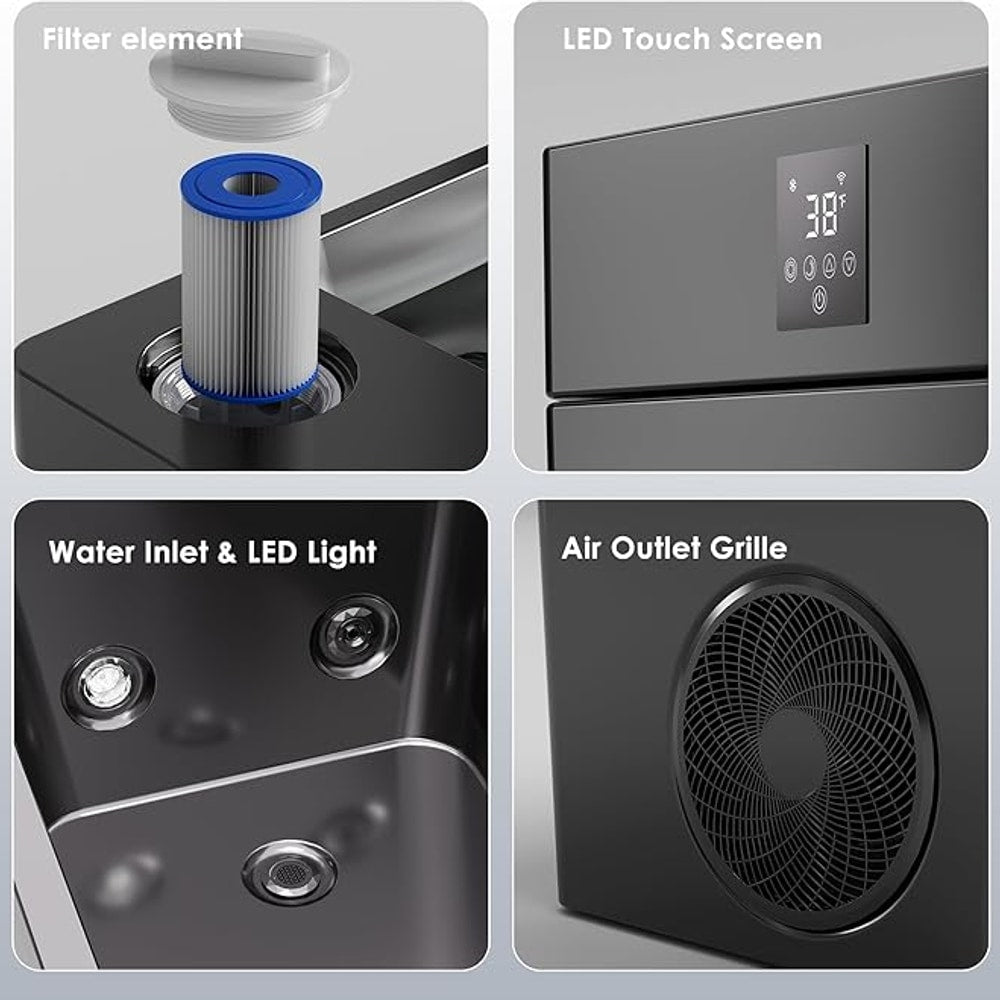 Deeptime Smart Cold Plunge Tub with Basin, Built-in Chiller (Down to 38 °F) – Smartphone Controlled, Whisper-Quiet, Spacious Design for Full-Body Recovery & Cold Therapy,Black