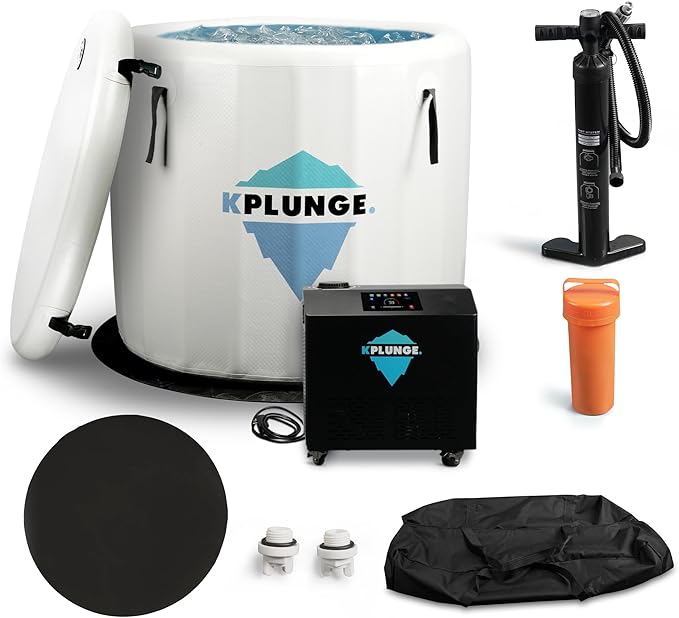 Arctic Fox 39" 1-Person Inflatable Cold Plunge Ice Bath or Hot Tub with 3/4 HP Chiller and Heater, PVC Insulated Lid, Hand Pump, Repair Kit, 88-Gallon Capacity, Indoor/Outdoor Tub โ Gray