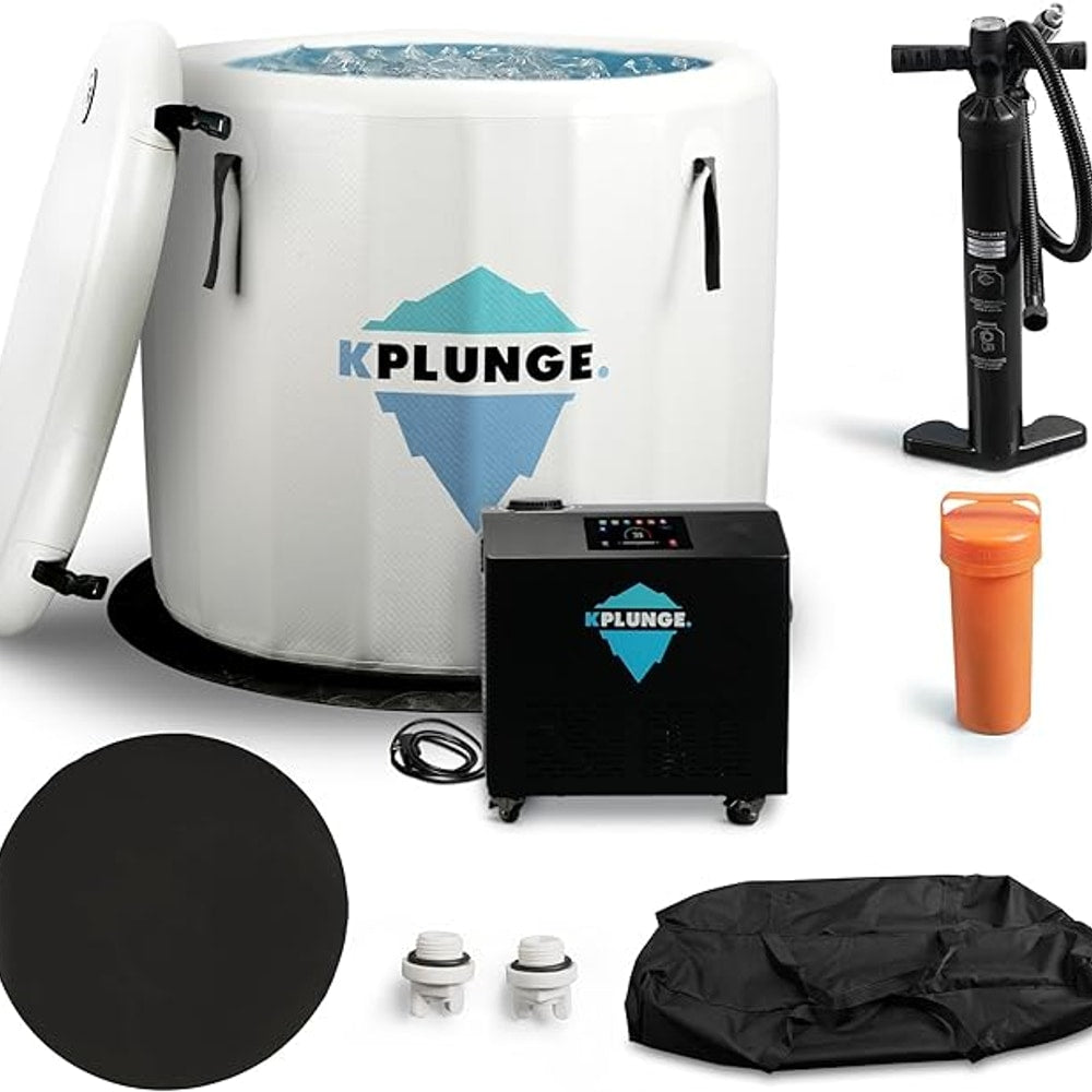 Arctic Fox 39" 1-Person Inflatable Cold Plunge Ice Bath or Hot Tub with 3/4 HP Chiller and Heater, PVC Insulated Lid, Hand Pump, Repair Kit, 88-Gallon Capacity, Indoor/Outdoor Tub – Gray