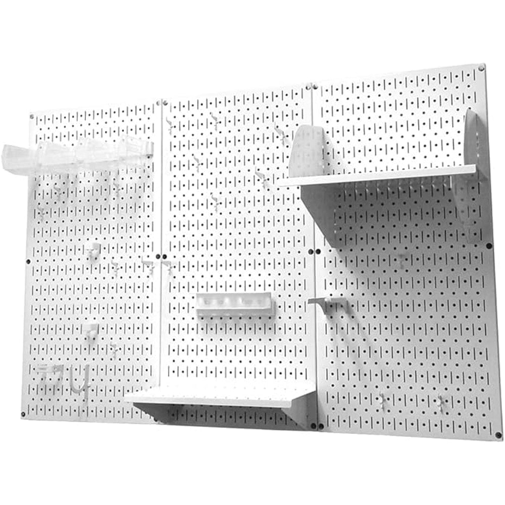 Wall Control Pegboard Organizer 4 ft. Metal Pegboard Standard Tool Storage Kit with White Toolboard and White Accessories