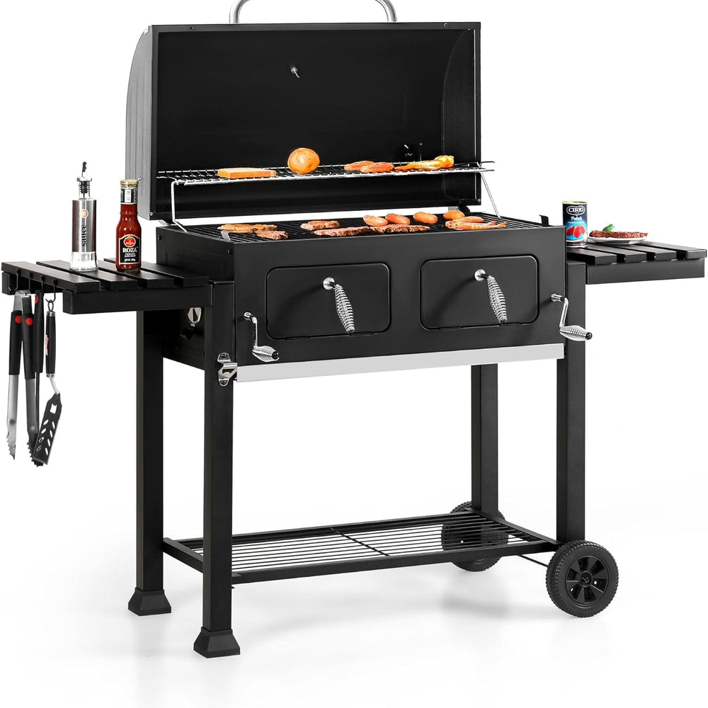 Sophia & William Extra Large Charcoal BBQ Grills with 794 SQ.IN. Cooking Area, Heavy Duty Outdoor Barbecue Grill with 2 Individual Lifting Charcoal Tray and 2 Foldable Side Table, Black