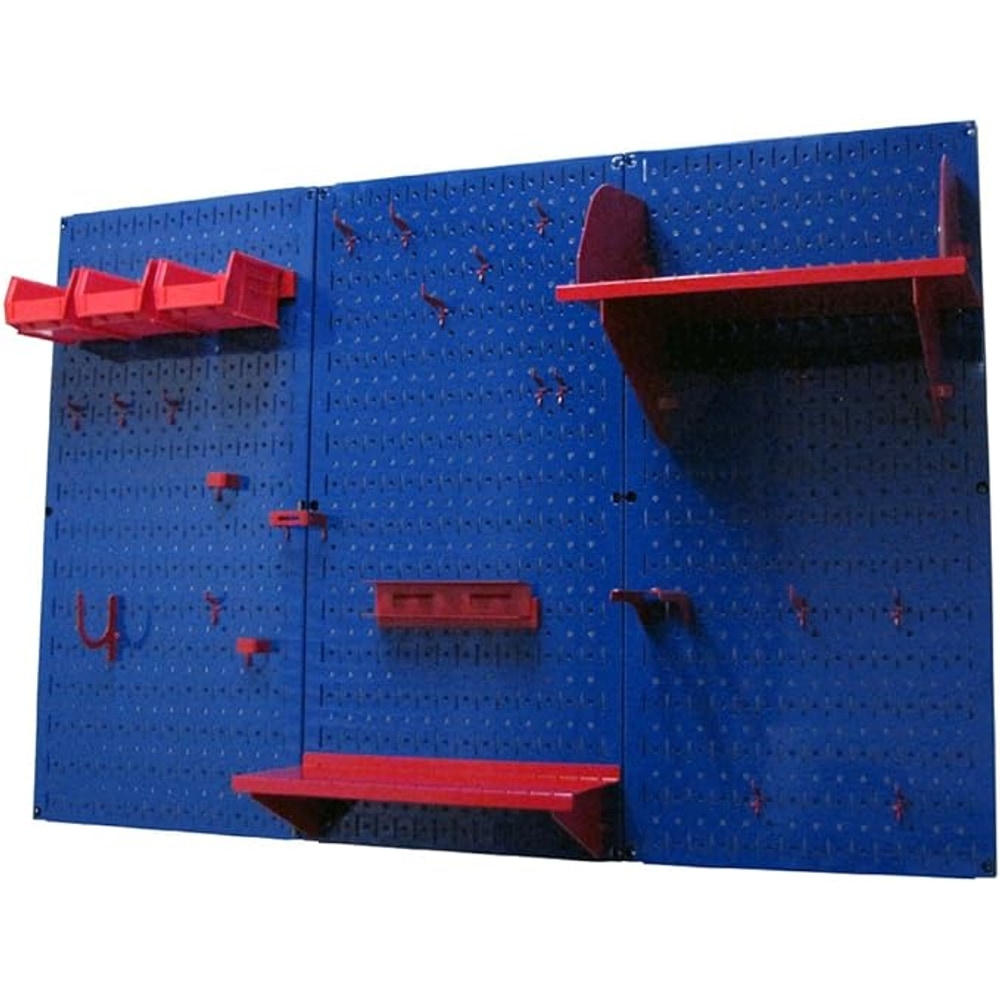 Wall Control Pegboard Organizer 4 ft. Metal Pegboard Standard Tool Storage Kit with Blue Toolboard and Red Accessories