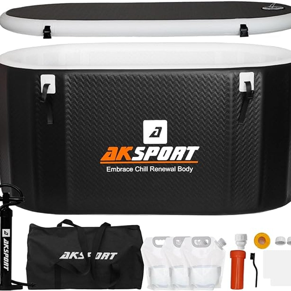 AKSPORT Ice Bath Tub for Athletes, 225 Gallons Inflatable Cold Plunge Tub Compatible with Water Chillers, Icebath for Recovery & Cold Water Therapy, Portable Bathtub for Indoor & Outdoor-Black