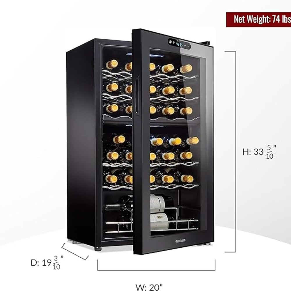 Wine Enthusiast 32-Bottle Dual Zone MAX Compressor Wine Cooler – Freestanding Mini Fridge with Digital Touchscreen, LED Display, Split Storage for Red & White Wines, Matte Black Refrigerator Home Bar