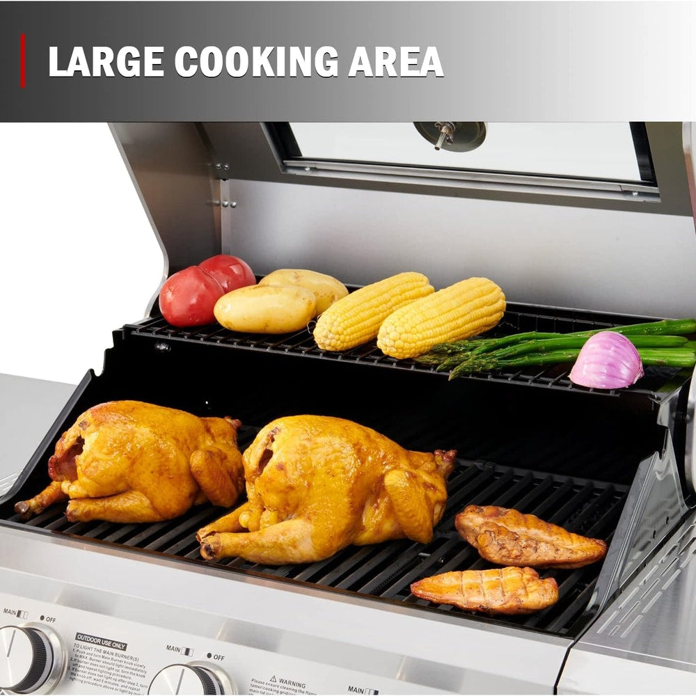 Monument Grills Larger 3-Burner Propane Gas Grills Barbeque Stainless Steel Heavy-Duty Cabinet Style with BBQ Cover (2 Items)