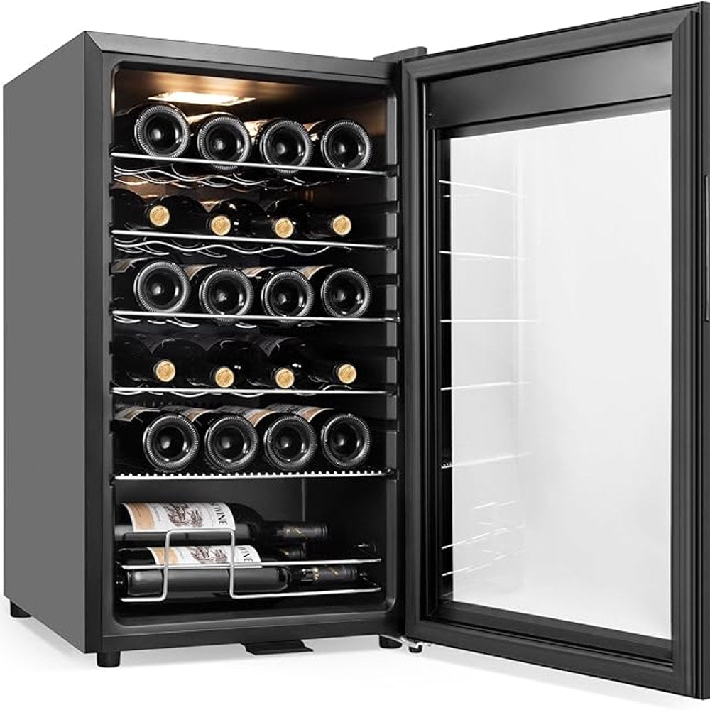 24 Bottles Wine Cooler Refrigerator, Small Wine Fridge Mini Wine Fridge Countertop with Glass Door Wine Cellars for Red Wine, Champagne, Dry White Wine, Sparkling Wines