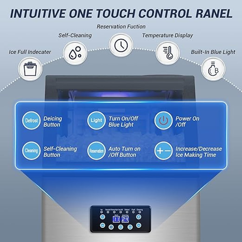 Commercial Ice Maker Machine 120LBS/24H with 30LBS Storage Bin, 15" Wide Undercounter/Freestanding Ice Maker Machine for Home Bar Outdoor, 40PCS Ice Cubes Ice Machine, Self Cleaning