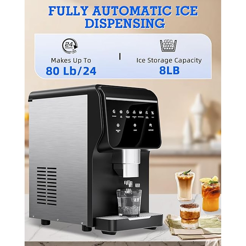 Nugget Ice Maker Machine 80LB/24H, Ice Makers Countertop 6 LB Ice Storage, Chewable Pellet, Ice Water, Self-Cleaning Function for Home/Office/Party/RV