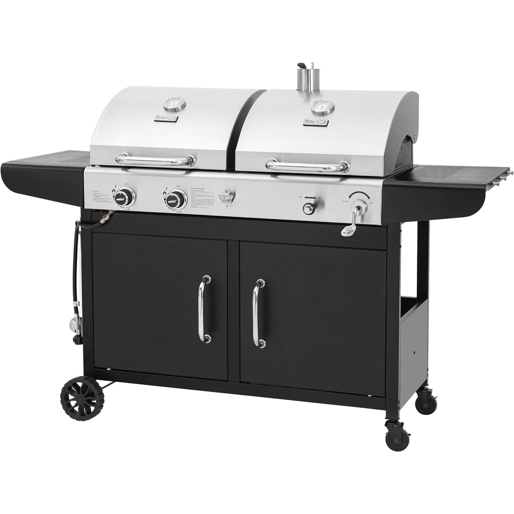 Royal Gourmet ZH3002N Propane Gas and Charcoal Grill Combo, Dual Fuel BBQ Grill with 2 Side Shelves for Outdoor Patio Garden Backyard Barbecue, 20,000 BTUs, Silver & Black