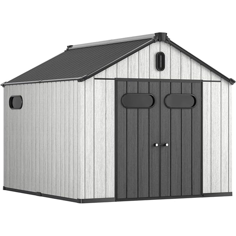 Aoxun 10X8FT Outdoor Shed with Floor, Resin Storage Shed with Lockable Door, Garden Utility Tool Shed Storage House for Backyard, Patio, Lawn