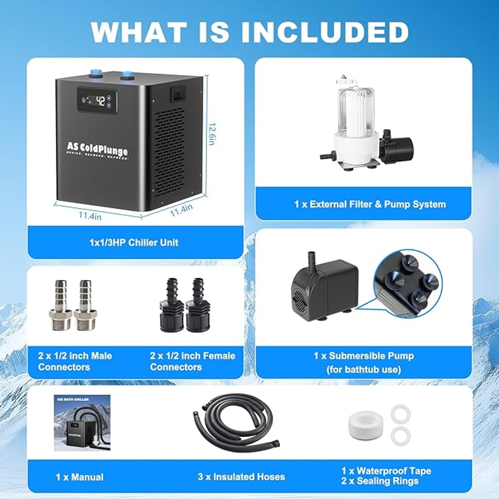 Ice Bath Chiller & Cold Plunge Tub Kit, 1/3HP Cold Plunge Chiller with External Pump & Filter, Upgraded XXL 148Gal Ice Pod, Cold Plunge Tub with Water Chiller for Cold Therapy Recovery