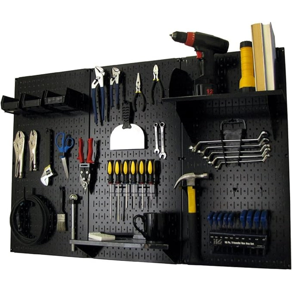 Wall Control Pegboard Organizer 4 ft. Metal Pegboard Standard Tool Storage Kit with Black Toolboard and Black Accessories