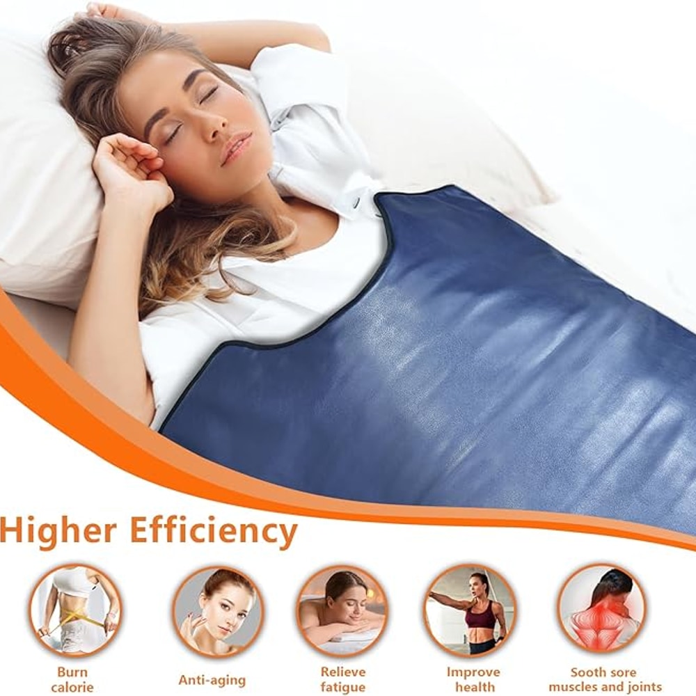 UTK Infrared Sauna Blanket, Sauna Blanket for Detox, Sauna FIR Therapy, Natural Jade & Tourmaline Stone, 660mm Photon, Pain Relief, Sweat Fast, Home SPA, Full-Size Body Blanket, 50 Plastic Wrap