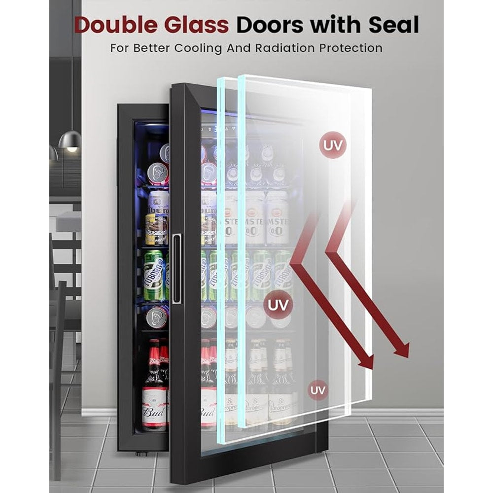 Wine Cooler Refrigerator - 26 Bottle 126 Can Mini Wine Fridge with Glass Door for Beer Soda Water Drink, Small Wine Cellar Beverage Refrigerator for Bedroom Office Home Bar Dorm, 3.2 Cu.Ft