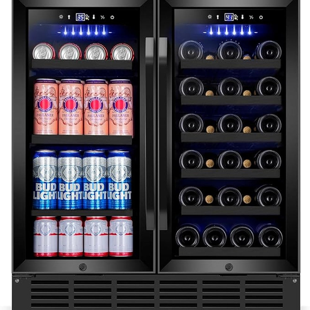 30 Inch Wine and Beverage Refrigerator, Upgrade Dual Zone Wine Cooler, 30'' Wine beverage Fridge Built in or Freestanding Under Counter Large Capacity Glass Door Advanced Cooling System,Black