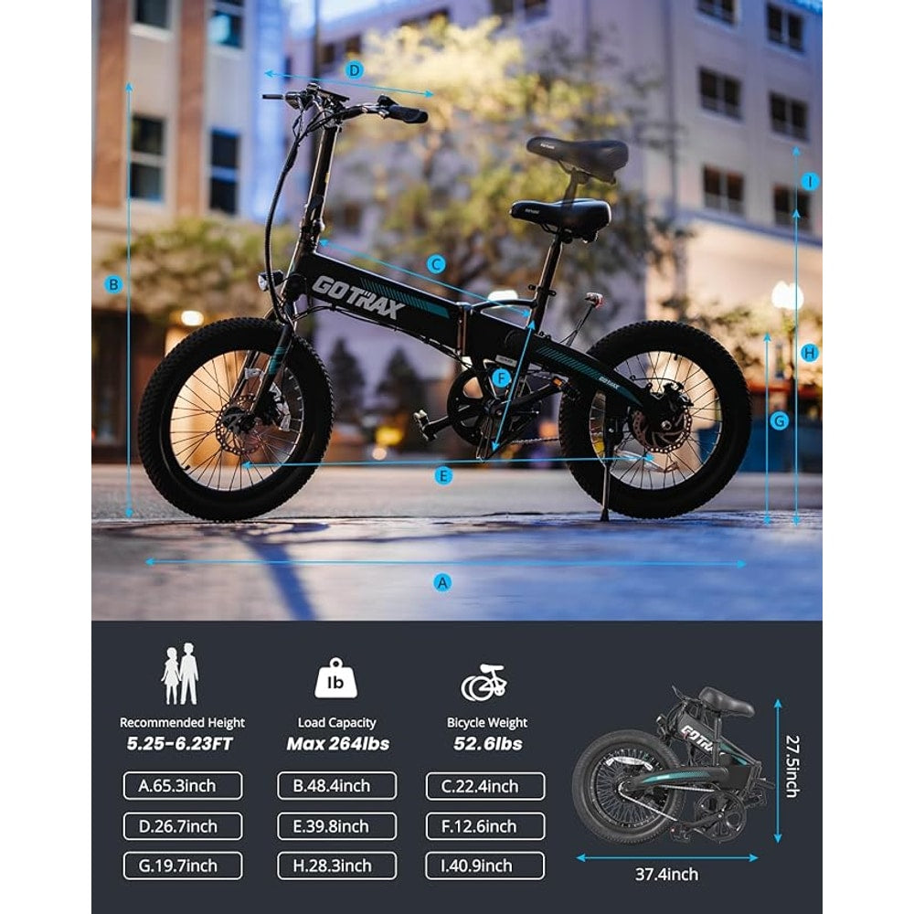 Gotrax 20" Folding Electric Bike with 40Miles (Pedal-assist1) by 48V Battery, 20Mph Power by Peak 500W, Adult Electric Bicycle with 5 Pedal-Assist Levels& LCD Display, Suitable for Commuting