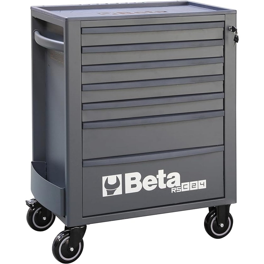 Beta RSC24 Heavy Duty Rolling Tool Cabinet, 7 Drawers, Grey, Ball Bearing Slides, Rubber Mat Liners, 5" Casters, Anti-Fall Edge Worktop, 1760 lbs Load Capacity, Made in Italy