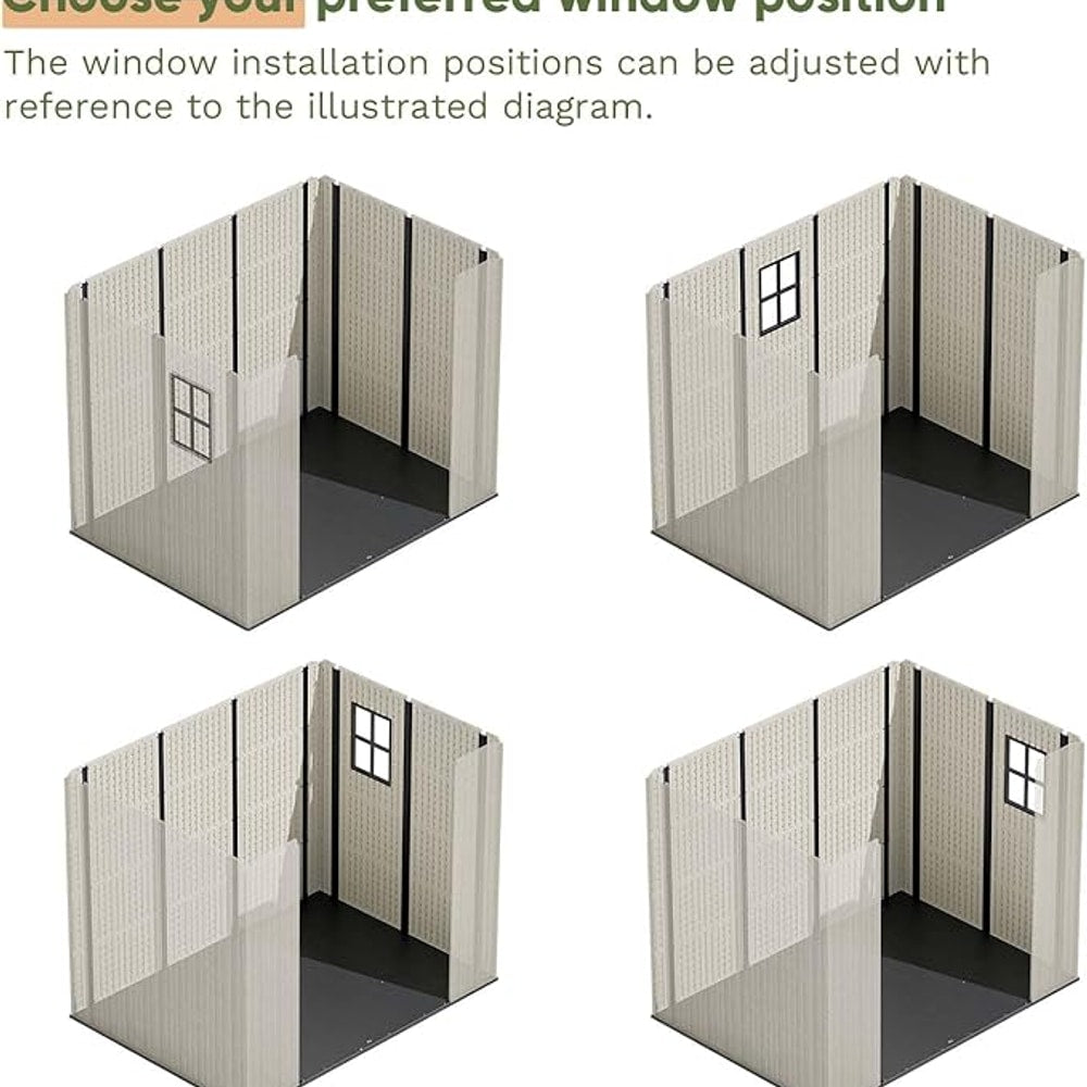 Patiowell 8 x 6 FT Plastic Outdoor Storage Shed with Floor, Resin Shed with Window and Lockable Door for Garden, Backyard, Tool Storage Use, Easy to Install in Beige (Kick-it Shed)