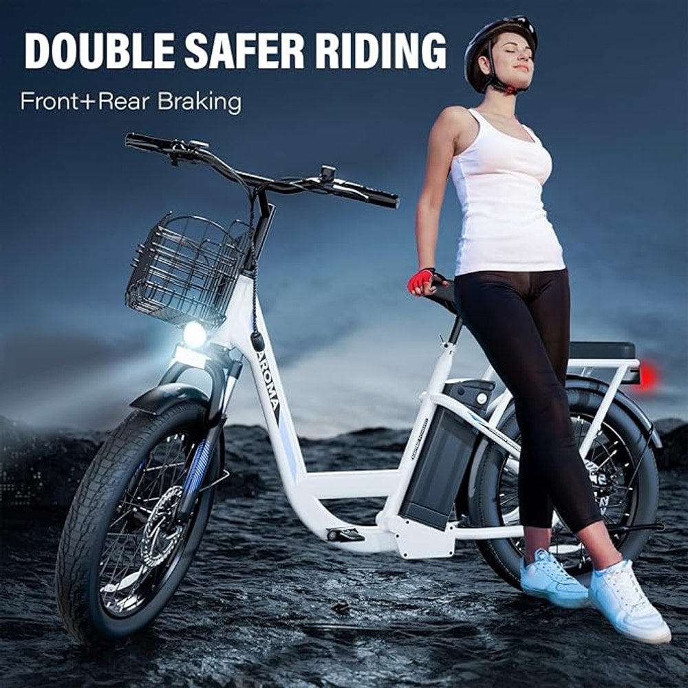 Caroma Electric Scooter with Seat, 48V Removable Battery E-Bike, Up to 30Miles&20MPH, 500/800/1200W Motor, 20" Fat Tire Adult Electric Bicycles for Commuting with Basket