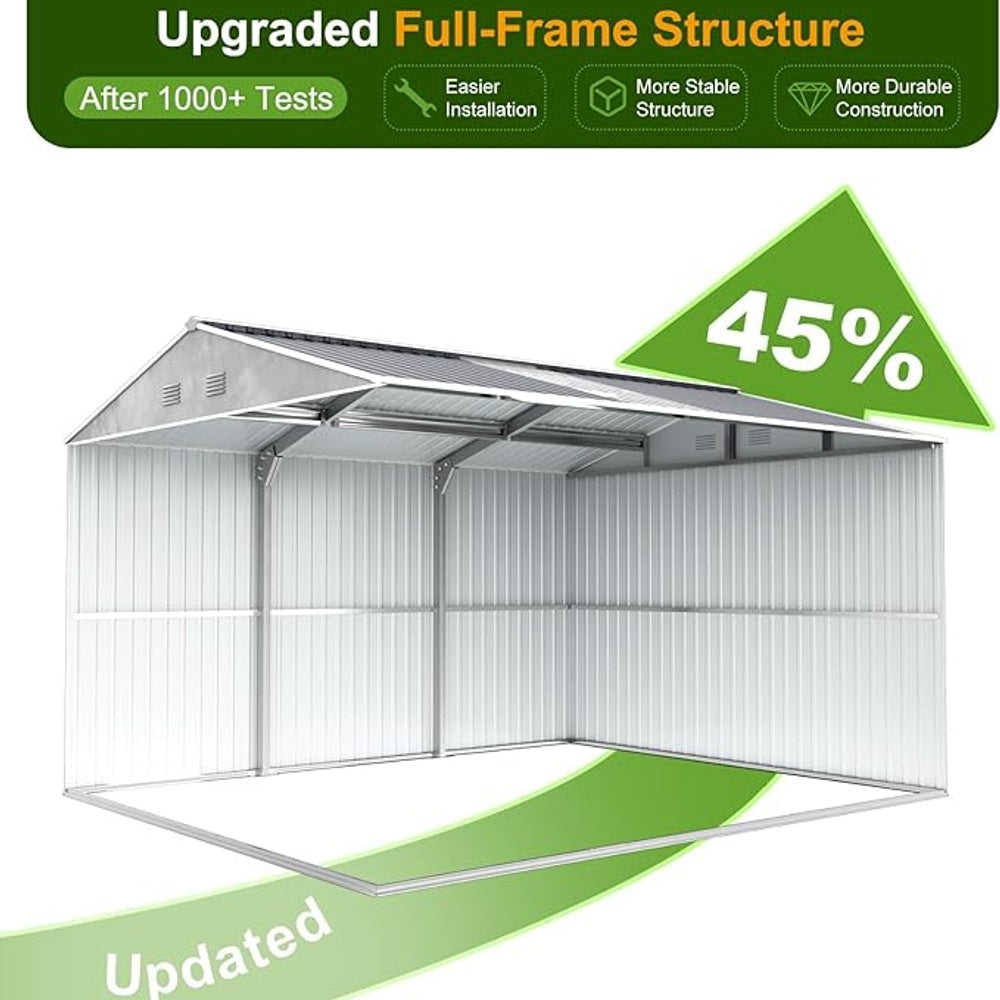 12x10 FT Metal Sheds & Outdoor Storage: Heavy Duty Garden Sheds with Dual Transparent Panels, 2x4-Pane Windows & Hinged Double Doors, Weatherproof Tool Shed for Backyard, Garden, Patio, Grey/White
