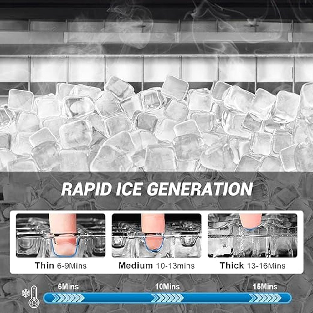 220LBS Commercial Ice Maker Machine - 72PCS Ice Cubes per Round, Undercounter/Freestanding Ice Machine, 55LBS Ice Storage Capacity for Home Bar and Outdoor, Stainless Steel Self-Cleaning