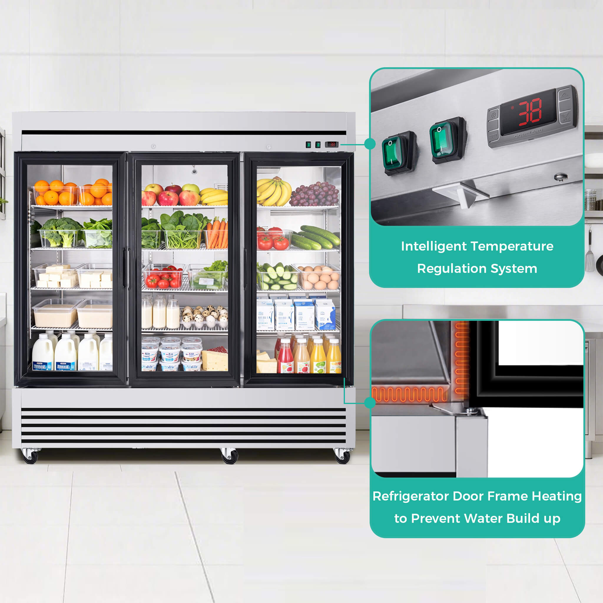 72 Cu.Ft Triple-Door Stainless Steel Commercial Reach-In Display Refrigerator