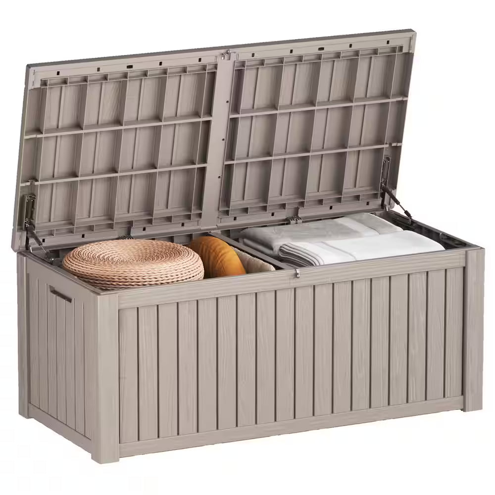 150 Gal. Outdoor Resin Deck Box with Lockable Lid, Heavy Duty Storage Bench for Patio Cushions, Toys, and Garden Tools
