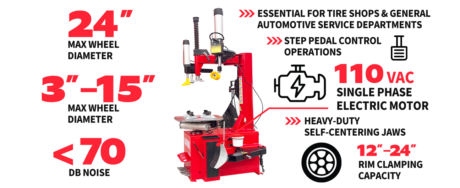 Katool KT-T830 Light Duty Assist Arm Tire Changer 12"-24" Rims