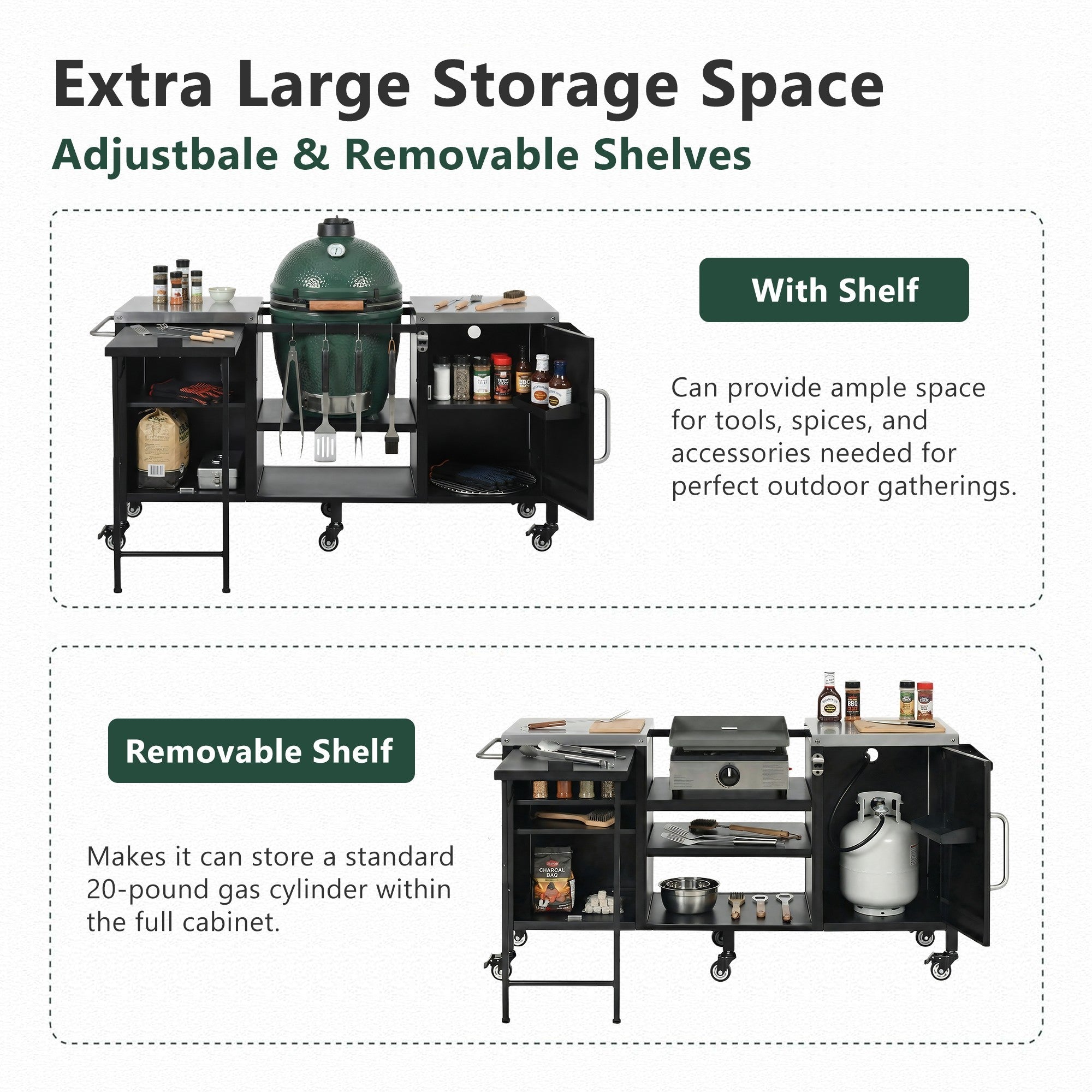 K&K 72.4' Large Grill Table for Big Green Egg