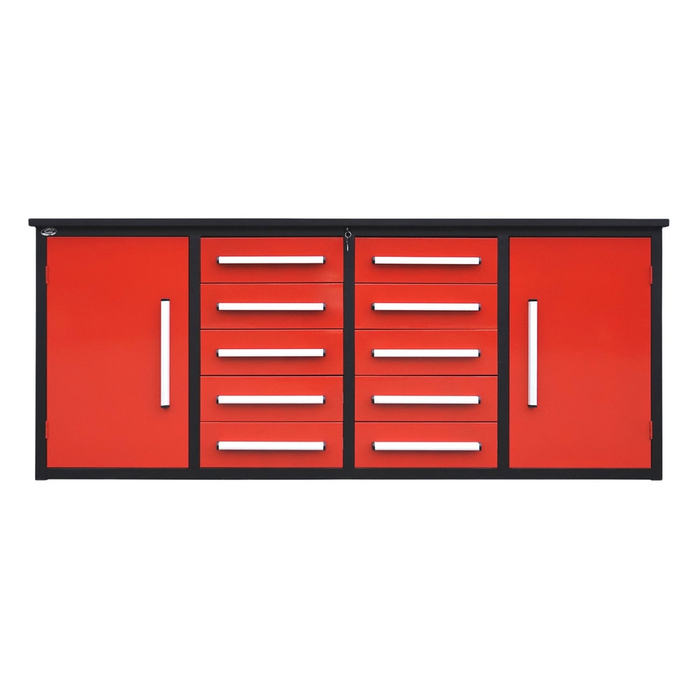 7ft Heavy Duty Workbench with 10 Drawers & 2 Cabinets