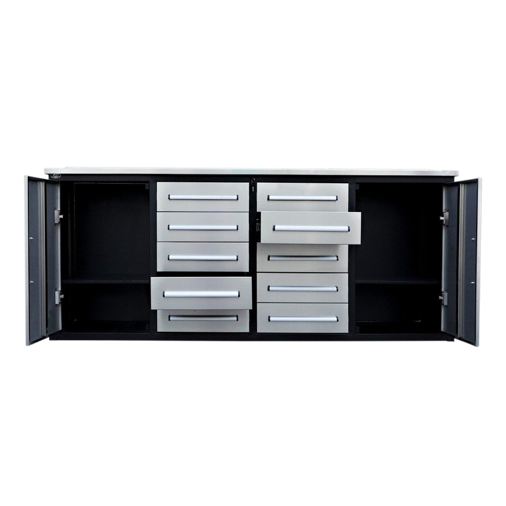7ft Heavy Duty Workbench with 10 Drawers & 2 Cabinets