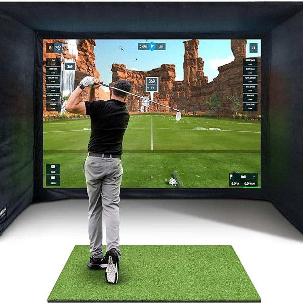 Golf Simulator Enclosure with Impact Display Projection Screen, use with All Golf Launch Simulators and Monitors.