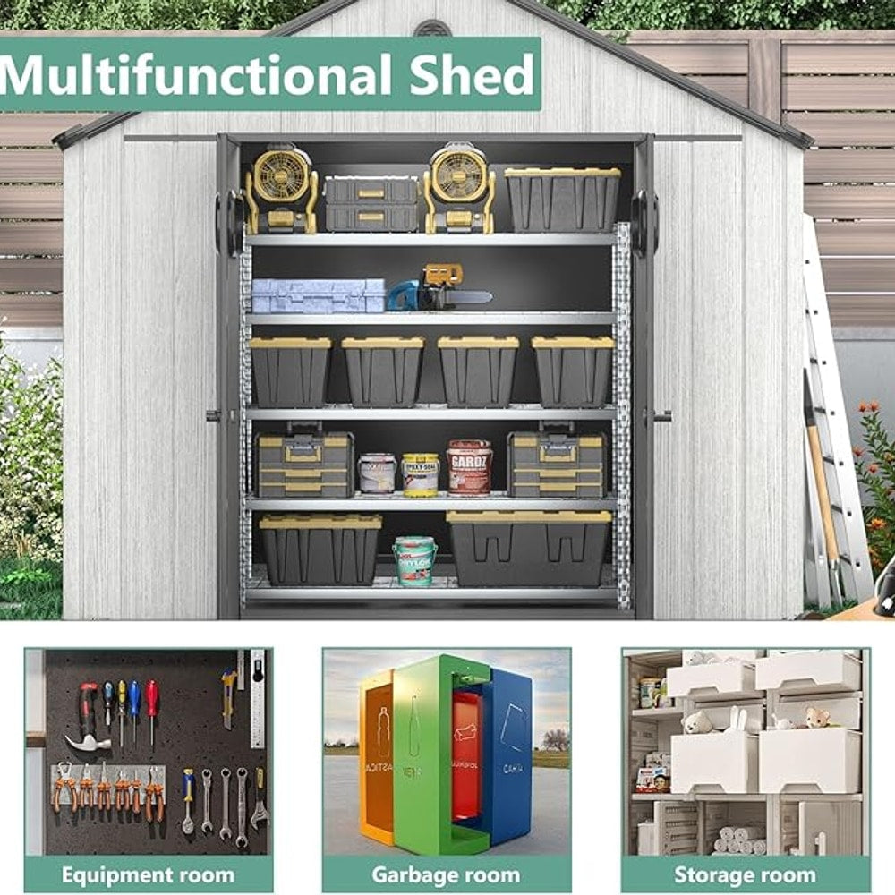 Aoxun 10X8FT Outdoor Shed with Floor, Resin Storage Shed with Lockable Door, Garden Utility Tool Shed Storage House for Backyard, Patio, Lawn