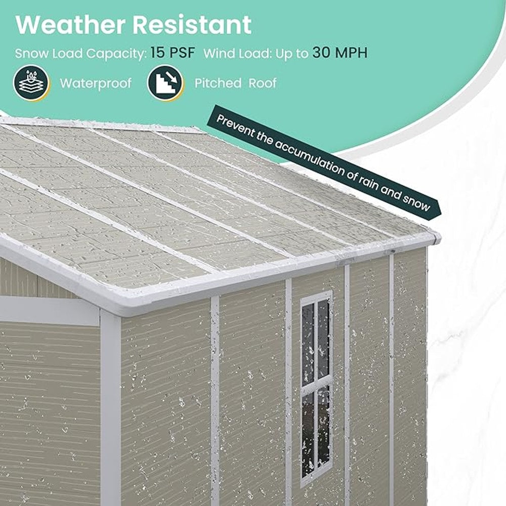 UDPATIO Outdoor Storage Shed 7.5x10.7 FT, Plastic Garden Shed for Bike, Garbage Can, Tool, Outside Sheds & Outdoor Resin Shed with Lockable Door for Backyard, Patio, Lawn, Standstone
