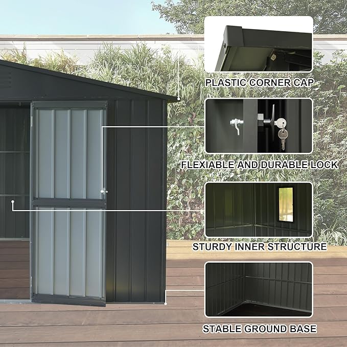 Domi Outdoor Storage Shed 11' x 12.5', Metal Sheds Steel Utility Tool Storage House with Double Lockable Doors & Air Vents for Patio Garden Lawn Backyard, Dark Gray
