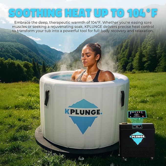 Arctic Fox 39" 1-Person Inflatable Cold Plunge Ice Bath or Hot Tub with 1 HP Chiller and Heater, PVC Insulated Lid, Hand Pump, Repair Kit, 88-Gallon Capacity, Indoor/Outdoor Tub ā Gray